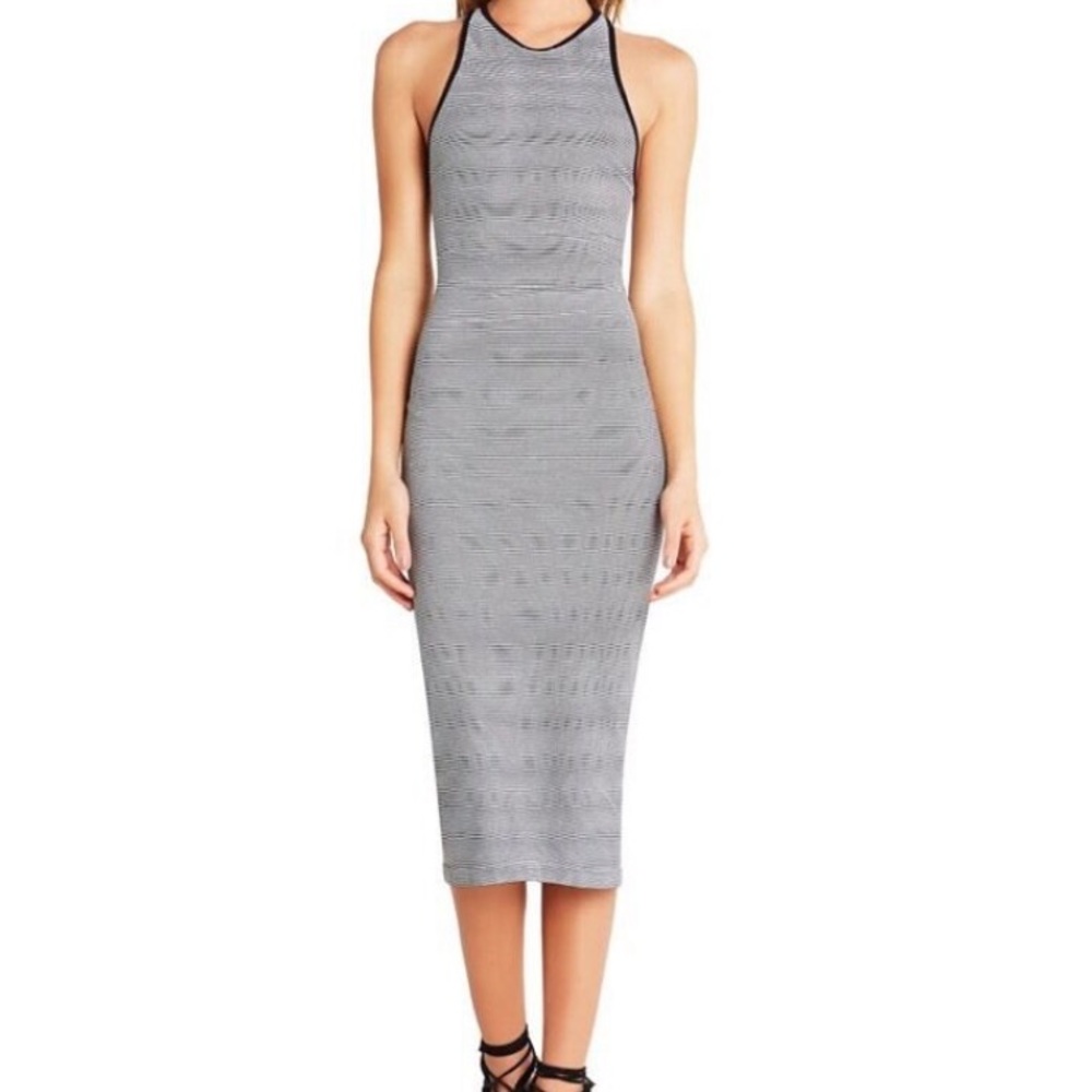 BCBGeneration Stripped Black, White Seamless Racerback Dress,Small/Medium